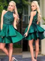 A-line Jewel Sleeveless Dreamy Satin Short/Mini Homecoming Dress