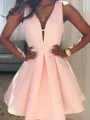 Fashion A-line V-Neck Sleeveless Satin Short/Mini Homecoming Dress With Beading