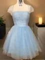 A-line Strapless Short Sleeves Tulle Unique Short/Mini Homecoming Dress