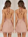Charming A-line Halter Sleeveless Tulle Short/Mini Homecoming Dress With Applique