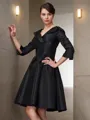 A-line V-Neck Exquisite 3/4 Sleeves Taffeta Short/Mini Homecoming Dress With Rhinestone