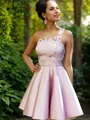 Flattering A-line One-Shoulder Sleeveless Satin Short/Mini Homecoming Dress