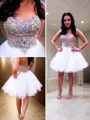 A-line Sweetheart Sleeveless Classic Tulle Short/Mini Homecoming Dress With Lace