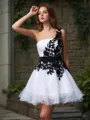 A-line One-Shoulder Simple Sleeveless Organza Short/Mini Homecoming Dress With Applique