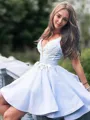 A-line Delicate V-Neck Sleeveless Satin Short/Mini Homecoming Dress With Sash