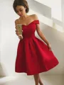 A-line Off-the-Shoulder Sleeveless Timeless Satin Short/Mini Homecoming Dress With Applique