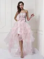 A-line Strapless Sleeveless Organza Asymmetrical Elegant Homecoming Dress With Ruffles