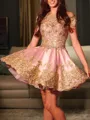 A-line Off-the-Shoulder Sleeveless Dreamy Satin Short/Mini Homecoming Dress With Beading