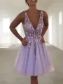 A-line V-Neck Sleeveless Exquisite Tulle Short/Mini Homecoming Dress