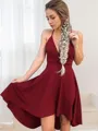 A-line Halter Sleeveless Stretch Crepe Knee-Length Flattering Homecoming Dress With Beading