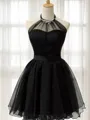 Delicate A-line Halter Sleeveless Tulle Short/Mini Homecoming Dress With Beading