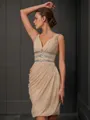 Sheath/Column Graceful V-Neck Sleeveless Chiffon Short/Mini Homecoming Dress