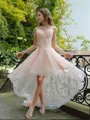 A-line Sheer Neck Sleeveless Delicate Tulle Asymmetrical Corset Homecoming Dress With Pleats