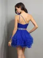 A-line One-Shoulder Sleeveless Tulle Timeless Short/Mini Homecoming Dress With Sash
