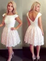 A-line Scoop Stylish Short Sleeves Lace Short/Mini Homecoming Dress With Sash
