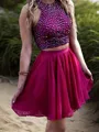 A-line Feminine Scoop Sleeveless Chiffon Short/Mini Homecoming Dress With Beading