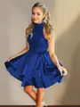 A-line High Neck Sleeveless Elegant Satin Short/Mini Homecoming Dress