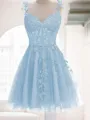 A-line V-Neck Sleeveless Lace Charming Corset Short/Mini Homecoming Dress