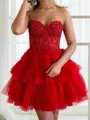 A-line Sweetheart Glamorous Tulle Corset Short/Mini Homecoming Dress With Applique