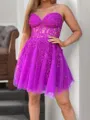 A-line Exquisite Sweetheart Tulle Corset Short/Mini Homecoming Dress With Applique