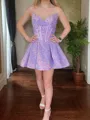 A-line Cold Shoulder Shimmery Velvet Sequins Corset Short/Mini Homecoming Dress