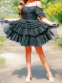 Aristocratic A-line Off-the-Shoulder Tulle Short/Mini Homecoming Dress With Feather