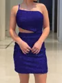 Sheath/Column Dazzling One-Shoulder Velvet Sequins Short/Mini Homecoming Dress
