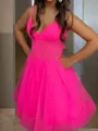 A-line V-neck Hermosos Tulle Corset Short/Mini Homecoming Dress