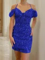 Sheath/Column Spaghetti Straps Charming Lace Corset Short/Mini Homecoming Dress With Feather