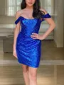 Bedazzling Sheath/Column Off-the-Shoulder Sequins Short/Mini Homecoming Dress With Ruched