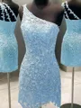 Sheath/Column One-Shoulder Stunning Lace Short/Mini Homecoming Dress With Applique
