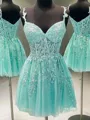 A-line Sweetheart Splendid Tulle Corset Short/Mini Homecoming Dress With Applique