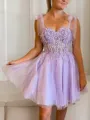 A-line Sweetheart Breathtaking Tulle Short/Mini Homecoming Dress With Applique