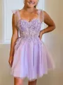 A-line Sweetheart Breathtaking Tulle Short/Mini Homecoming Dress With Applique