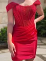 Sheath/Column Off-the-Shoulder Luxurious Silk like Satin Corset Short/Mini Homecoming Dress With Ruched