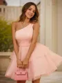 A-line One-Shoulder Classic Sleeveless Short/Mini Tulle Homecoming Dresses