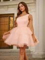 A-line One-Shoulder Classic Sleeveless Short/Mini Tulle Homecoming Dresses