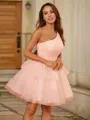 A-line One-Shoulder Classic Sleeveless Short/Mini Tulle Homecoming Dresses