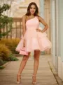 A-line One-Shoulder Classic Sleeveless Short/Mini Tulle Homecoming Dresses