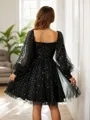 A-line Square Fashion Long Sleeves Knee-Length Homecoming Dresses