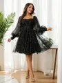 A-line Square Fashion Long Sleeves Knee-Length Homecoming Dresses