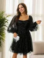 A-line Square Fashion Long Sleeves Knee-Length Homecoming Dresses
