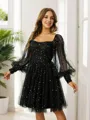 A-line Square Fashion Long Sleeves Knee-Length Homecoming Dresses