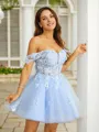 A-line Off-the-Shoulder Balanced Sleeveless Short/Mini Tulle Homecoming Dresses