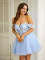 A-line Off-the-Shoulder Balanced Sleeveless Short/Mini Tulle Homecoming Dresses