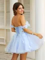 A-line Off-the-Shoulder Balanced Sleeveless Short/Mini Tulle Homecoming Dresses