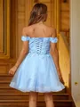A-line Off-the-Shoulder Graceful Sleeveless Short/Mini Tulle Homecoming Dresses