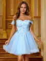 A-line Off-the-Shoulder Graceful Sleeveless Short/Mini Tulle Homecoming Dresses