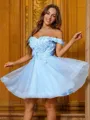 A-line Off-the-Shoulder Graceful Sleeveless Short/Mini Tulle Homecoming Dresses