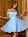 A-line Off-the-Shoulder Graceful Sleeveless Short/Mini Tulle Homecoming Dresses